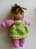 Tiny waldorf pocket doll ( pink/green)